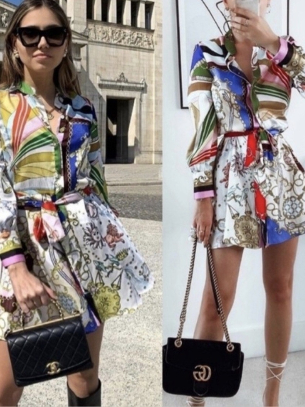 Zara Multicolor Printed Mini Astrology Dress in White Base